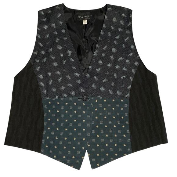 Silk Blend Kimono Vest Vintage Size Large Made in Korea Print Block Patchwork - Picture 1 of 11